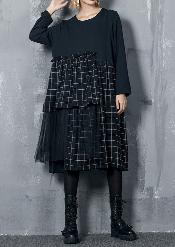 Einfaches Patchworkkleid für Frauen Indische Nähkleider aus schwarzer Seide und Baumwolle