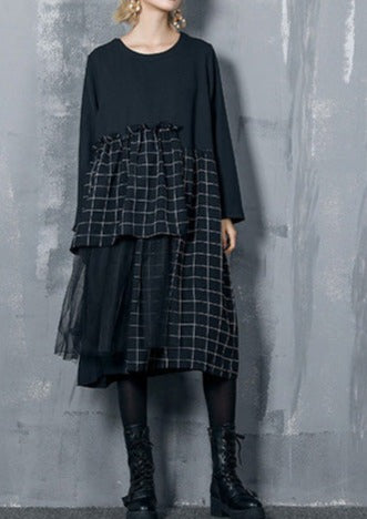 Einfaches Patchworkkleid für Frauen Indische Nähkleider aus schwarzer Seide und Baumwolle