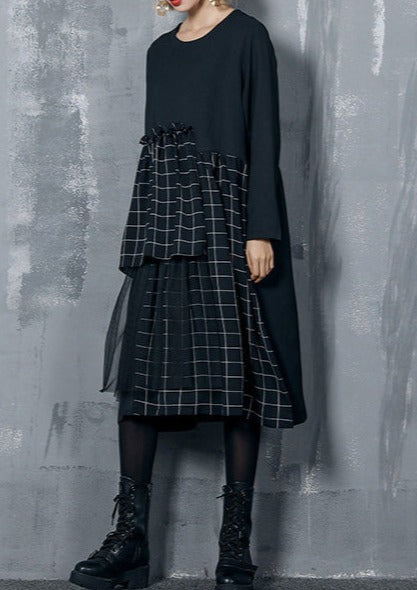 Einfaches Patchworkkleid für Frauen Indische Nähkleider aus schwarzer Seide und Baumwolle