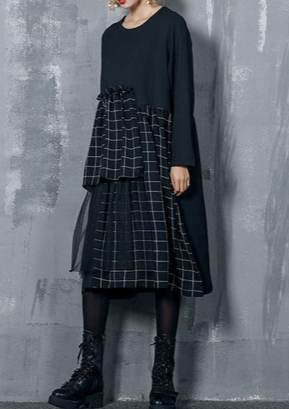 Einfaches Patchworkkleid für Frauen Indische Nähkleider aus schwarzer Seide und Baumwolle