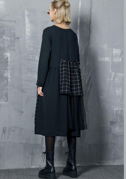 Einfaches Patchworkkleid für Frauen Indische Nähkleider aus schwarzer Seide und Baumwolle