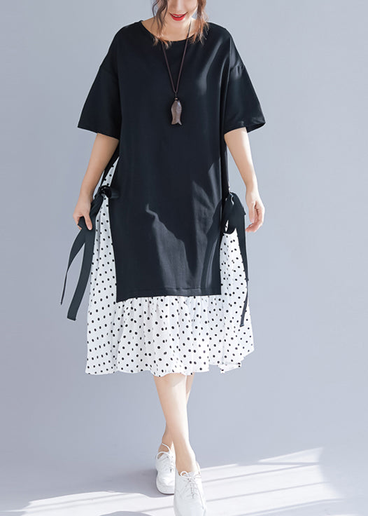 Einfache patchwork falsche zwei stücke baumwolle leinen kleidung stilvolle Arbeit schwarz Maxi Kleider Sommer