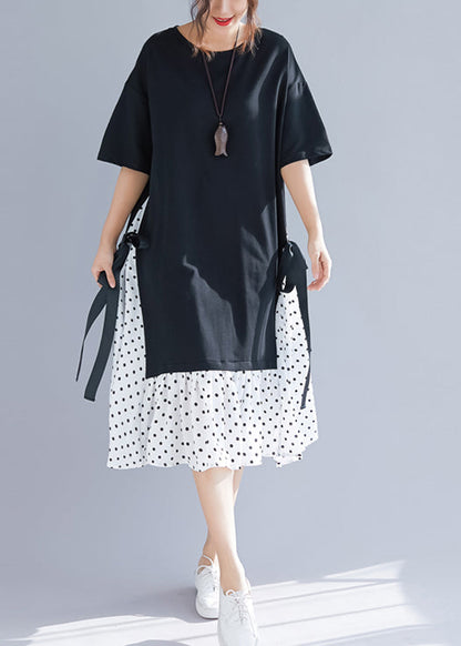 Einfache patchwork falsche zwei stücke baumwolle leinen kleidung stilvolle Arbeit schwarz Maxi Kleider Sommer