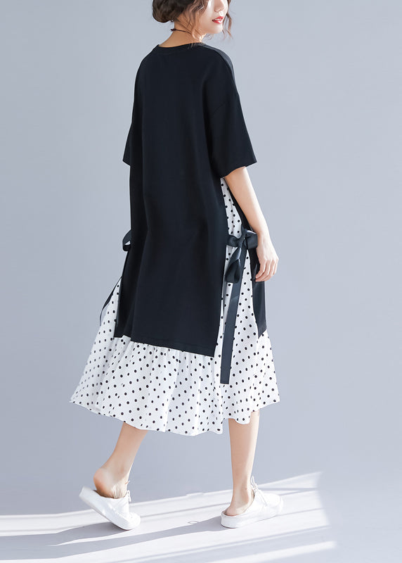 Einfache patchwork falsche zwei stücke baumwolle leinen kleidung stilvolle Arbeit schwarz Maxi Kleider Sommer