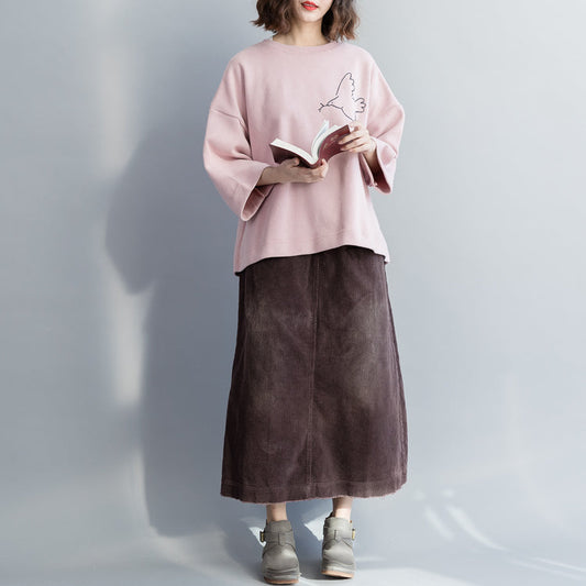 Einfache rosa Baumwollblusen für Frauen Taillierte Tunika-Oberteile Baumwolle Frühling O-Ausschnitt Hemd