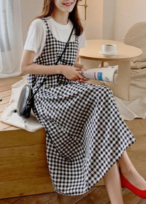 Simple plaid cotton clothes For Women Spaghetti Strap Maxi summer Dress - SooLinen