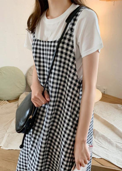 Simple plaid cotton clothes For Women Spaghetti Strap Maxi summer Dress - SooLinen