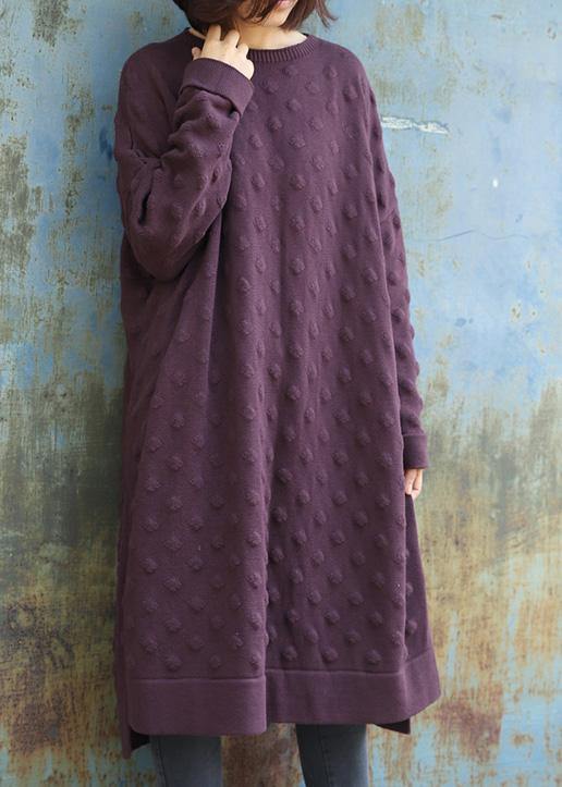 Simple side open Sweater winter dresses Street Style purple Largo knitwear - SooLinen