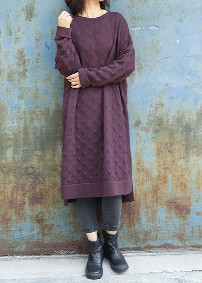 Simple side open Sweater winter dresses Street Style purple Largo knitwear - SooLinen