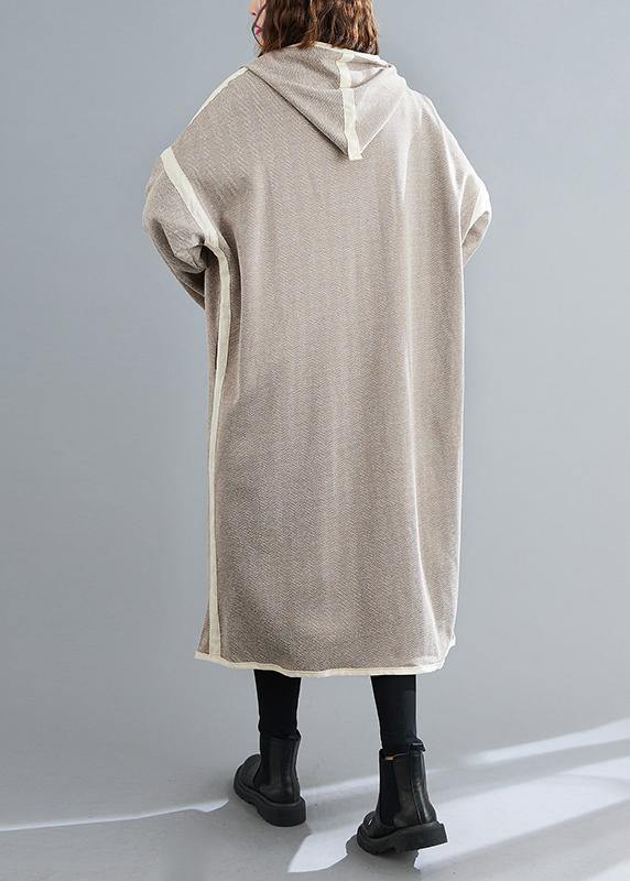 Simple striped  tunic coats Outfits hooded patchwork coat - SooLinen