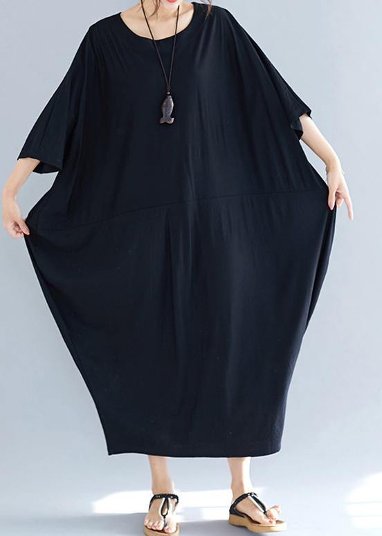 Simple summer Cotton dress o neck loose black Dresses - SooLinen