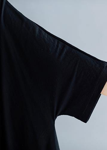 Simple summer Cotton dress o neck loose black Dresses - SooLinen