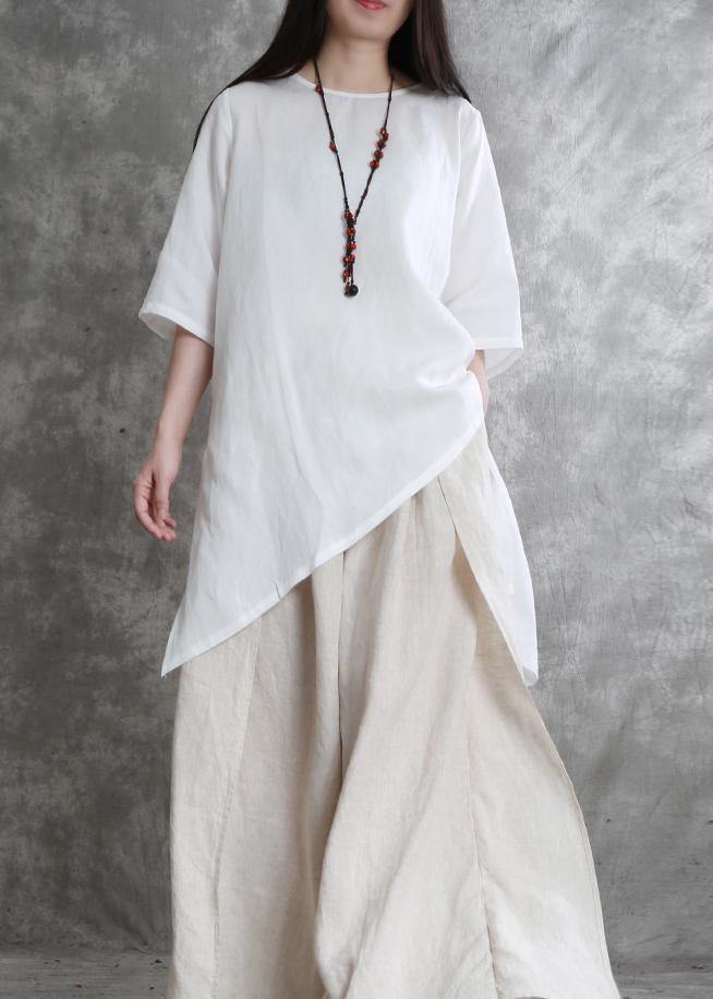 Simple two-piece female summer loose loose white shirt wide-leg pants - SooLinen