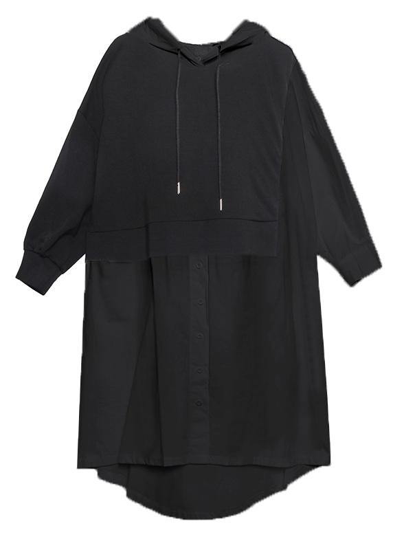 Simple white clothes Women hooded patchwork Dresses - SooLinen