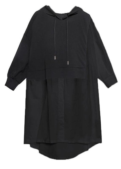 Simple white clothes Women hooded patchwork Dresses - SooLinen