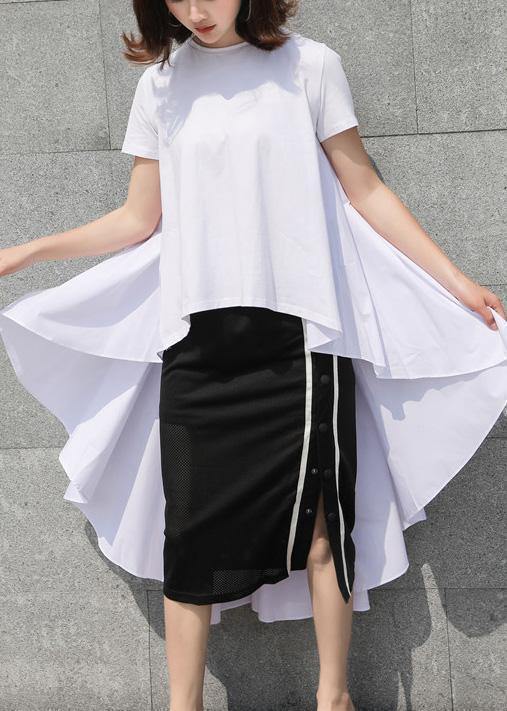 Simple white cotton Long Shirts low high design summer top - SooLinen