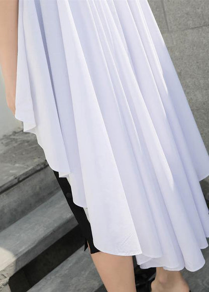 Simple white cotton Long Shirts low high design summer top - SooLinen