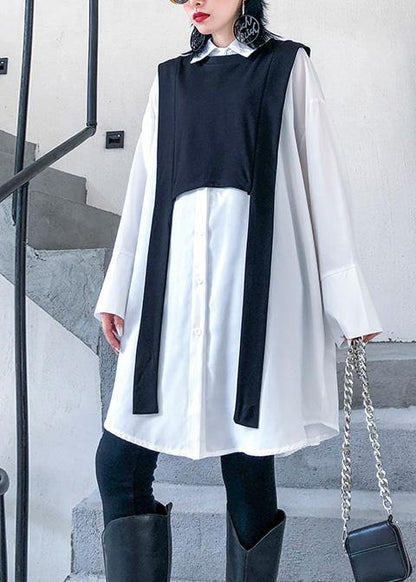 Simple white cotton tunic top two pieces oversized wild shirt - SooLinen