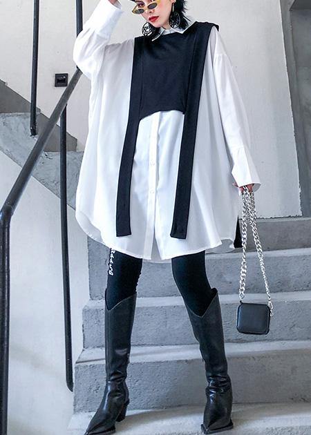 Simple white cotton tunic top two pieces oversized wild shirt - SooLinen