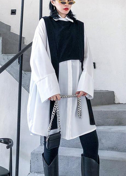 Simple white cotton tunic top two pieces oversized wild shirt - SooLinen