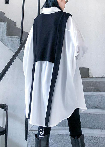 Simple white cotton tunic top two pieces oversized wild shirt - SooLinen