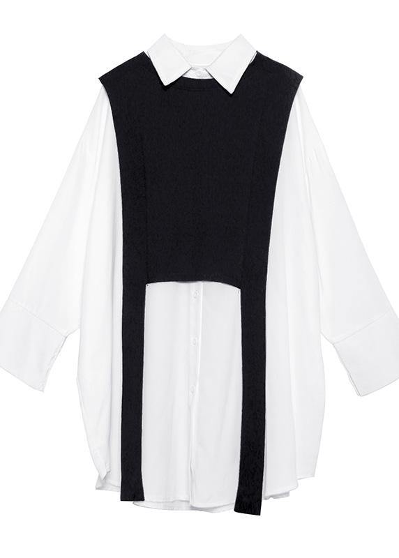 Simple white cotton tunic top two pieces oversized wild shirt - SooLinen