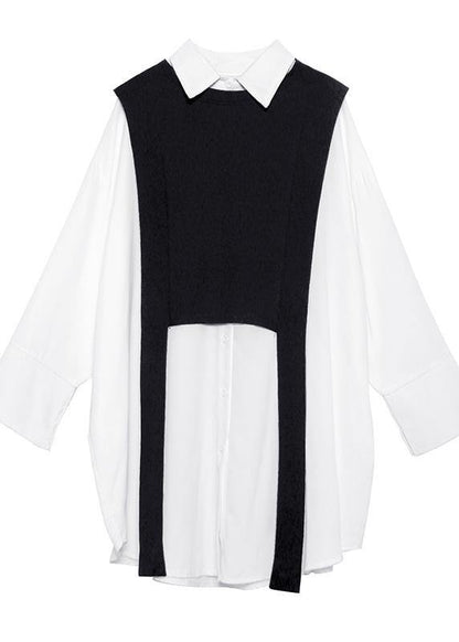 Simple white cotton tunic top two pieces oversized wild shirt - SooLinen