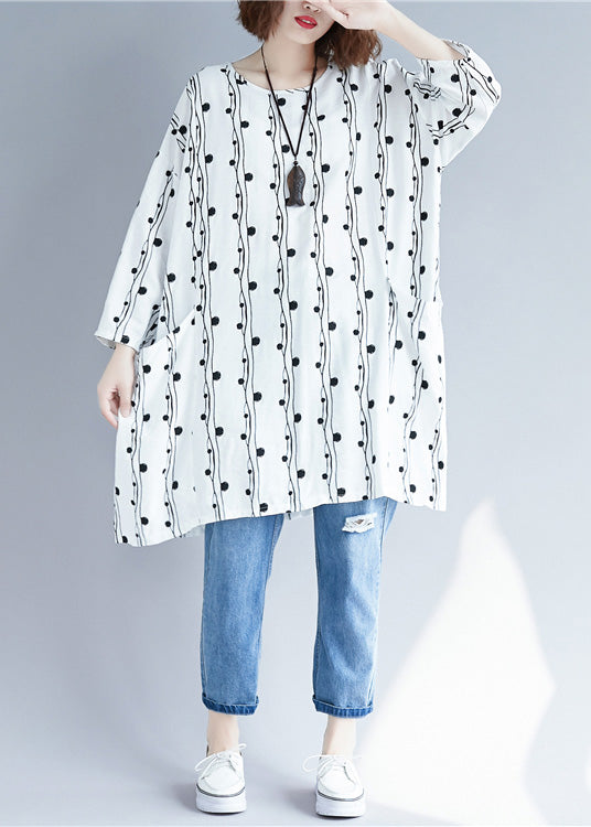 Schlichte weiße Leinenkleider in Übergröße, Baumwollkleider mit Fledermausärmeln, Sommerkleider