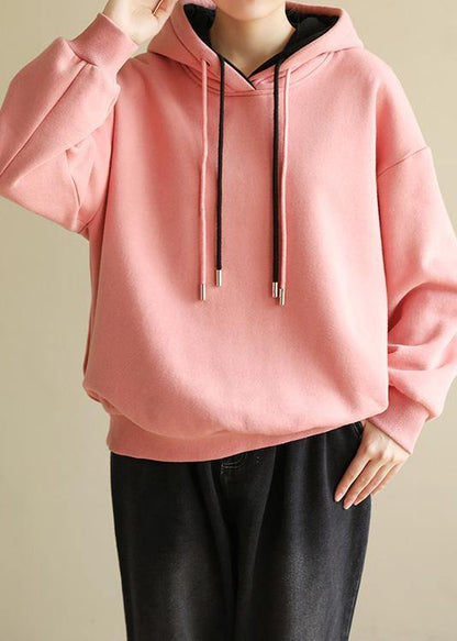Simple wild cotton Double-layer hooded tunics for women Shirts pink blouse - SooLinen