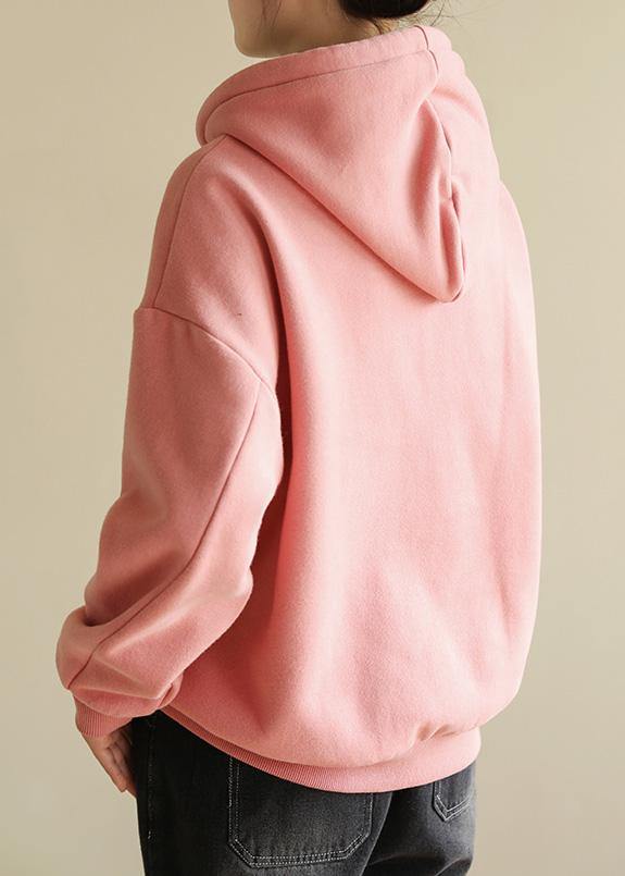Simple wild cotton Double-layer hooded tunics for women Shirts pink blouse - SooLinen