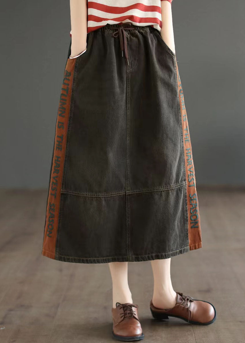 Einfache blaue Patchwork-A-Linien-Jeansröcke mit Taschen