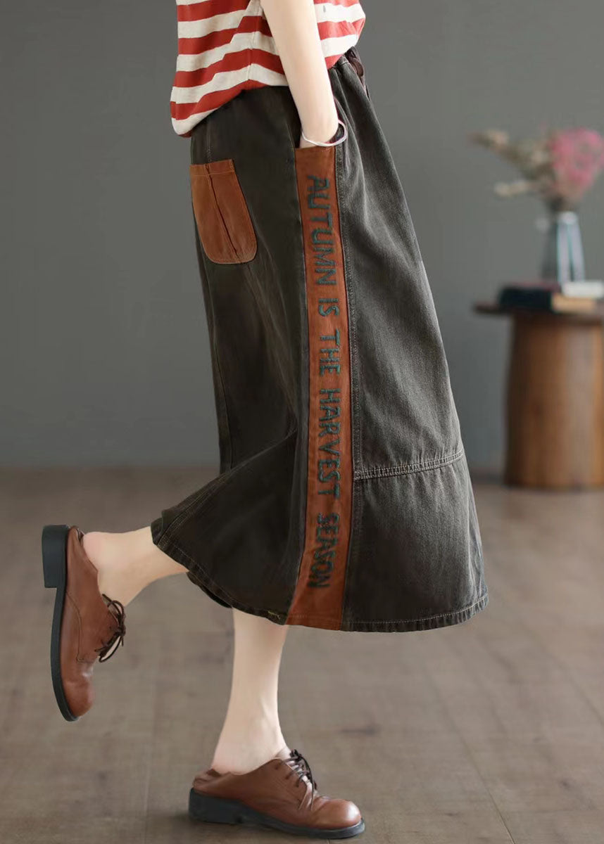 Einfache blaue Patchwork-A-Linien-Jeansröcke mit Taschen