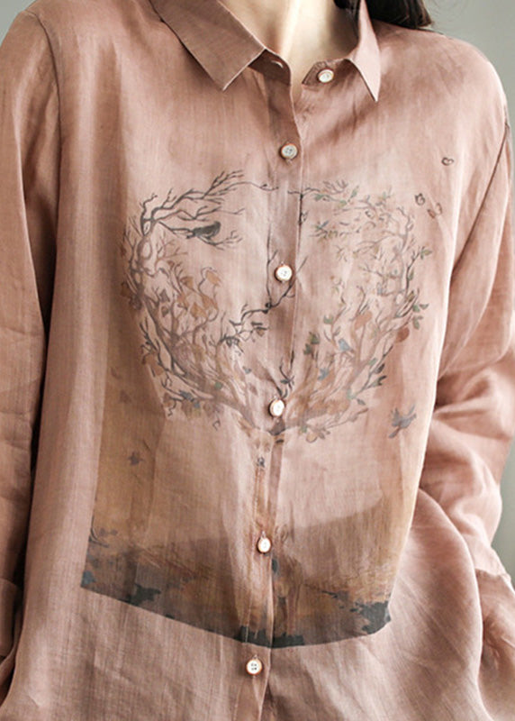 Camisas de manga larga con estampado de ramio rosa piel