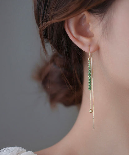 Pendientes finos de aleación de cobre azul con incrustaciones de circonitas y borlas