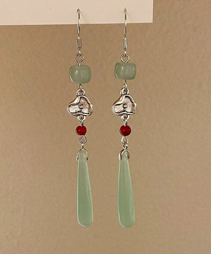 Dünne, cyanfarbene Jade-Wassertropfen-Ohrringe aus Sterlingsilber