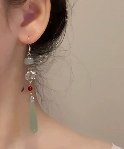 Dünne, cyanfarbene Jade-Wassertropfen-Ohrringe aus Sterlingsilber