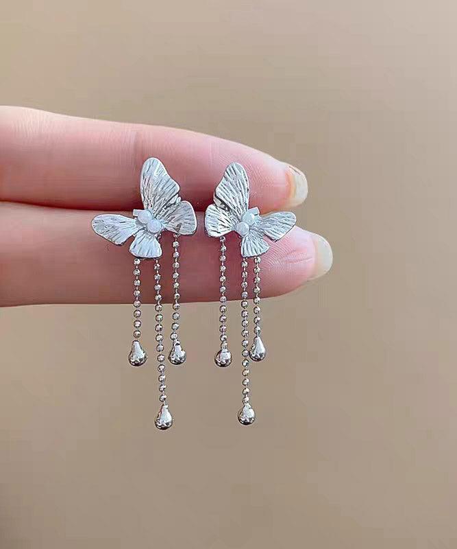 Skinny Gold Alloy Butterfly Tassel Drop Earrings