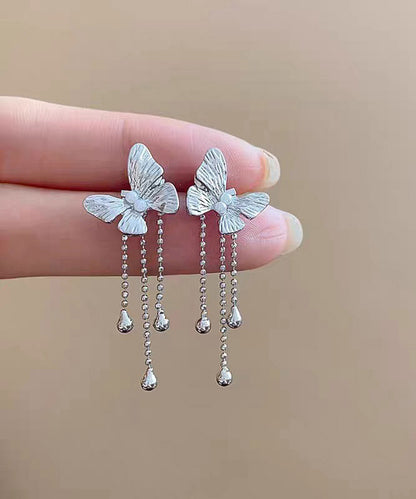 Skinny Gold Alloy Butterfly Tassel Drop Earrings