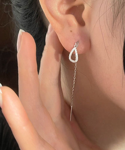 Pendientes delgados con borlas y gotas de agua de aleación de plata esterlina y oro