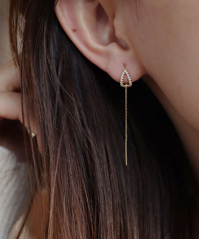 Pendientes delgados con borlas y gotas de agua de aleación de plata esterlina y oro