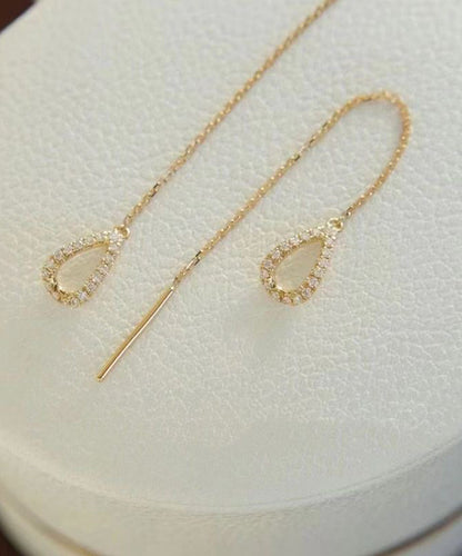 Pendientes delgados con borlas y gotas de agua de aleación de plata esterlina y oro