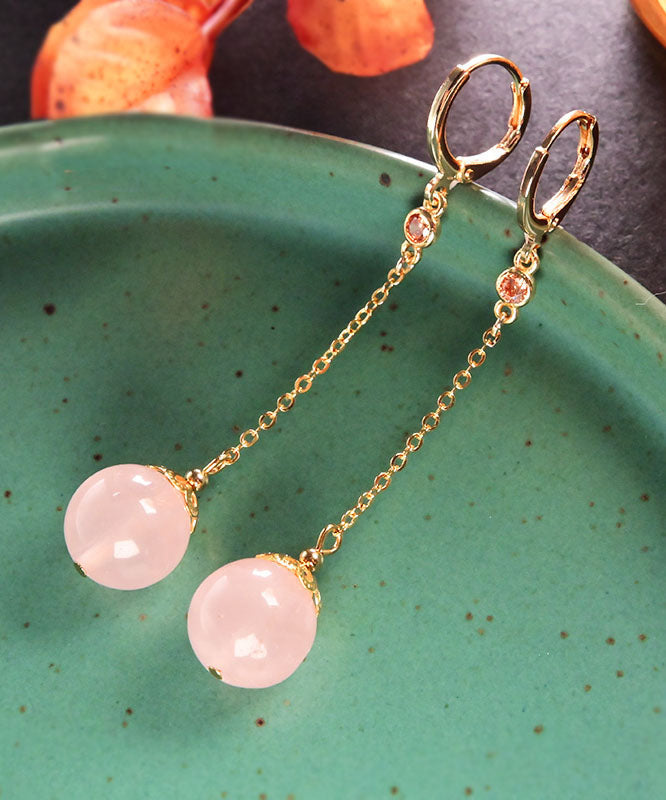 Pendientes finos de plata de ley rosa con cristales dorados y circonitas