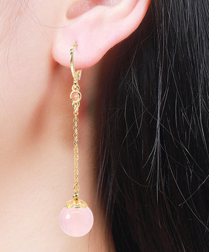 Pendientes finos de plata de ley rosa con cristales dorados y circonitas