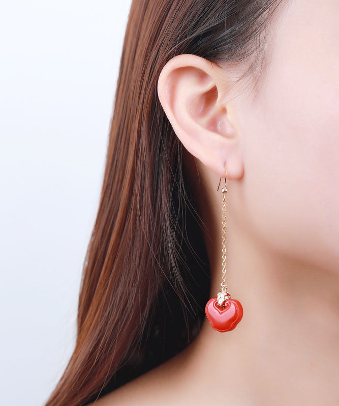 Pendientes colgantes finos de ruyi con cinabrio dorado en plata de ley roja