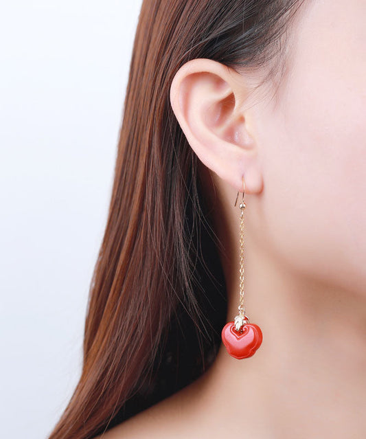 Pendientes colgantes finos de ruyi con cinabrio dorado en plata de ley roja