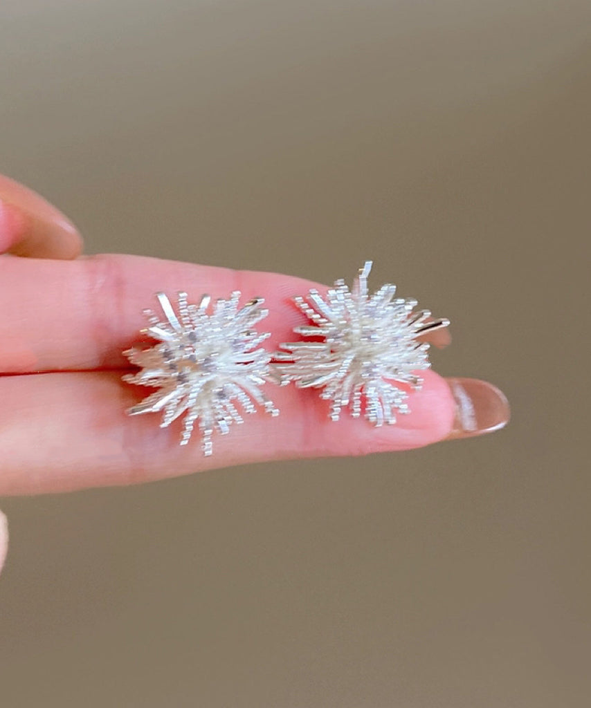 Skinny Silk Copper Zircon Dandelion Stud Earrings