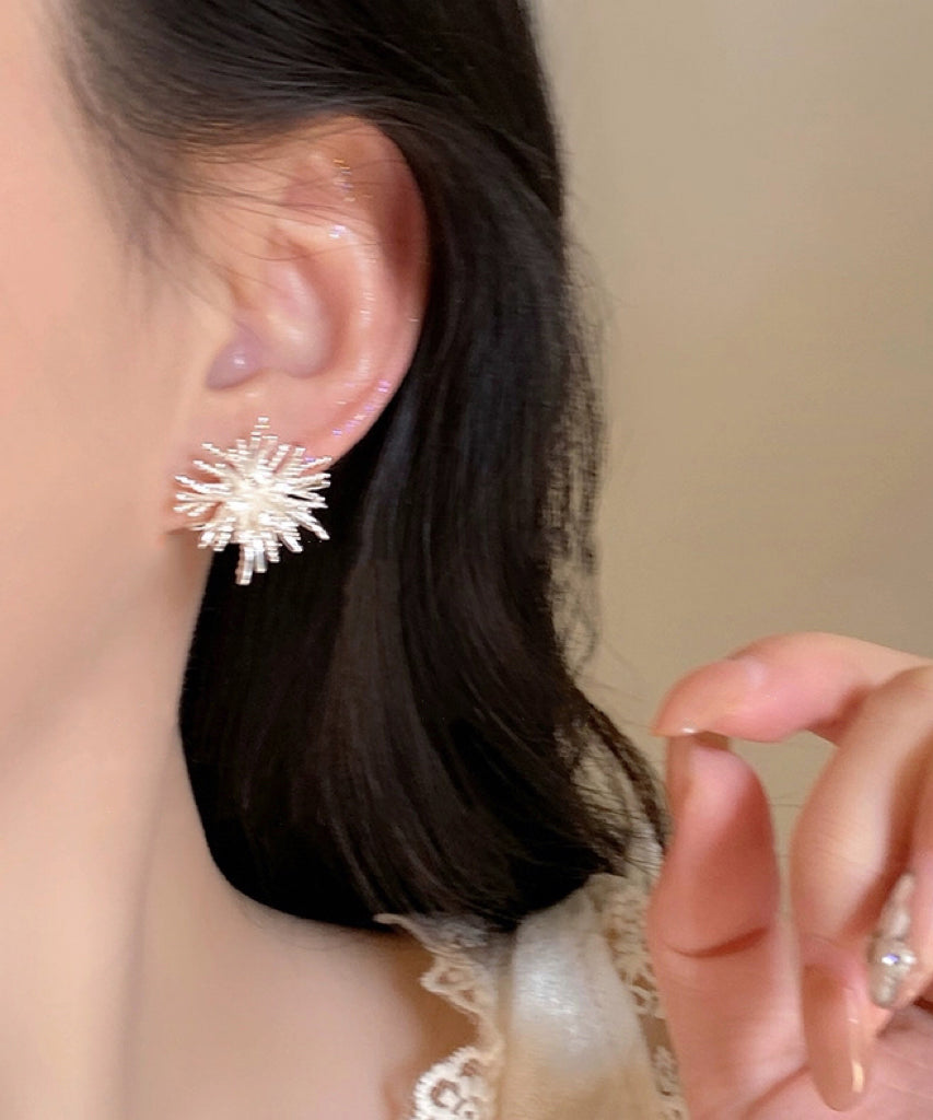 Skinny Silk Copper Zircon Dandelion Stud Earrings