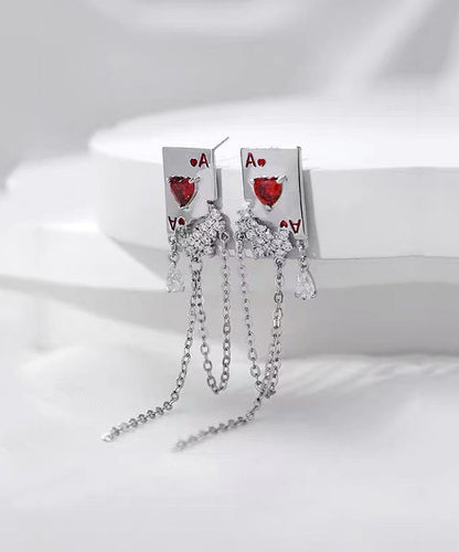 Pendientes colgantes de plata de ley con circonitas y seda fina