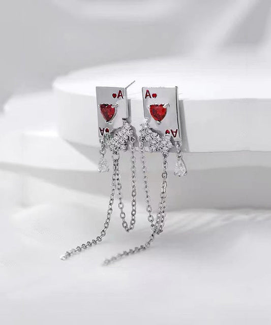 Pendientes colgantes de plata de ley con circonitas y seda fina