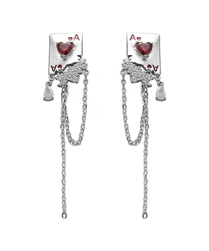 Pendientes colgantes de plata de ley con circonitas y seda fina